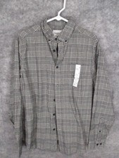 Goodfellow  Co Men's Button Up Shirt Gray Medium Standard Fit Plaid Long Sleeve