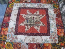 Hand Made Quilted Table Topper Wall Art Fall Autumn Scarecrow Star Wall Art 29"