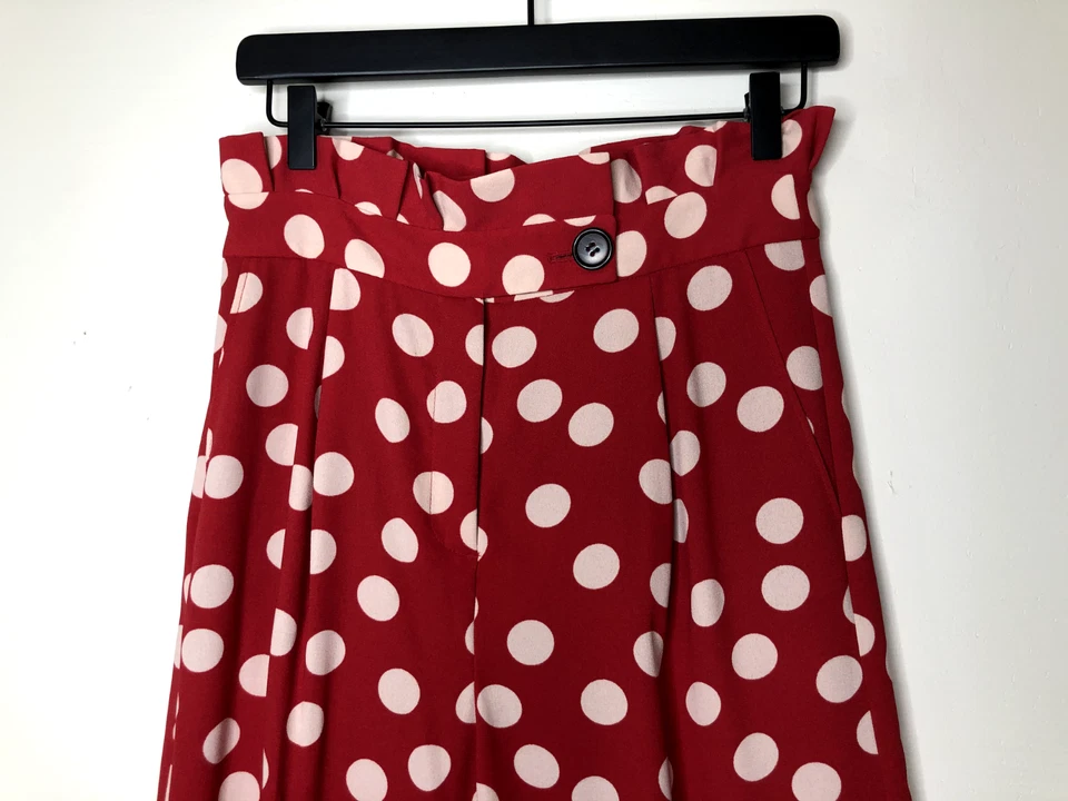 Pantalones halógenos talla 4 lunares rojo beige tiro alto bolsa de papel cintura pierna ancha Foto 3 de 4