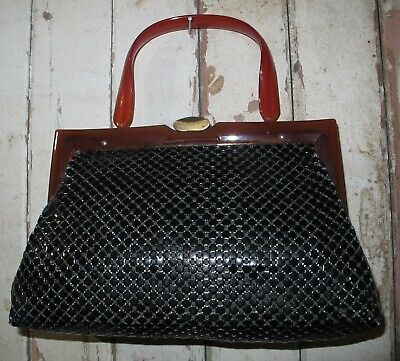 BAG Black MESH Lucite top handle Genuine 50s 60s Vintage Purse HANDBAG Mad  Men