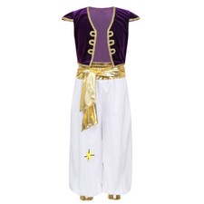 Kids Arabian Prince Costume 2 Piece Set Sequins Vest and Harem Pants Fancy Dress