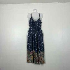 Hummingbird Womens M Spaghetti Strap Polka Dot Midi Lace Front Elastic Dress