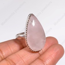 Rose Quartz Large Gemstone Ring 925 Sterling Silver Women's Ring All Size