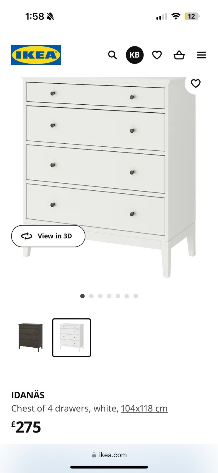 IKEA IDANAS Chest of 4 Drawers in White 104x118cm eBay