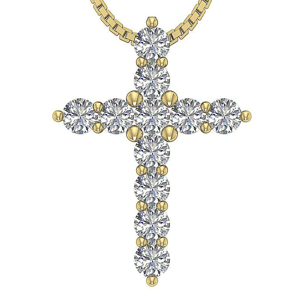 Colar pingente cruz diamante natural ouro rosa amarelo 14K VS1 F 0,65 quilates VS1 - Imagem 2 de 4