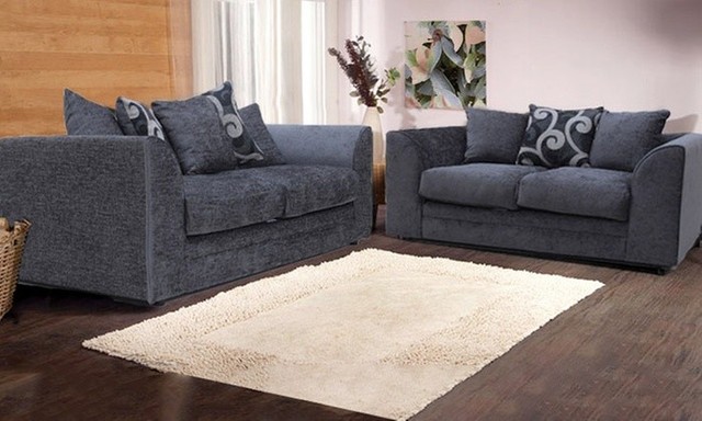Brand New Zinc Chenille Grey Or Black Fabric 3 And 2 Seater Sofa