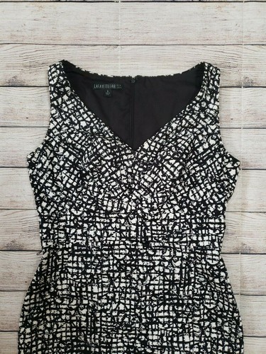 Lafayette 148 Black White Printed Sleeveless V Neck Sheath Dress Size 6 Pockets - Picture 2 of 9