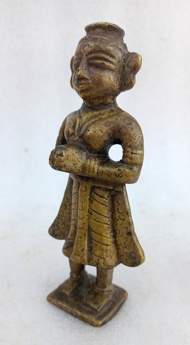 1800'C Antique Old Brass Hand Carved Hindu Goddess Gauri Worship Figure Statue - Picture 6 of 7