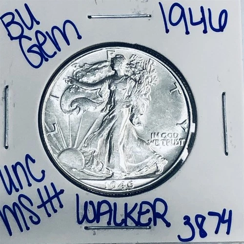 1946 BU UNCIRCULATED WALKING LIBERTY SILVER HALF DOLLAR AUTHENTIC U.S. MINT 3874