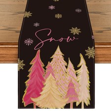 Christmas Decorations Pink Trees Snowflakes Table Runner Xmas Winter Gift 13x72"