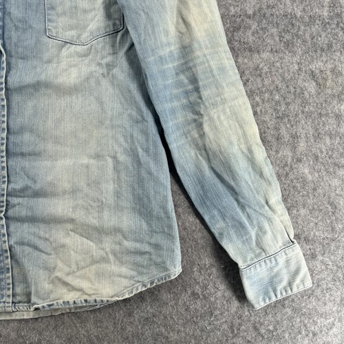 The Kooples jeans Distressed Denim Button Up Pearl Snap Shirt M - Picture 3 of 16