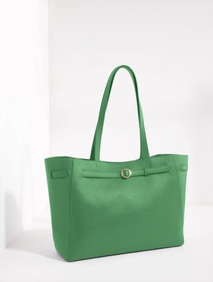 Mallory Pebble Leather Belted Tote at Talbots, NWT $189, color HILLSIDE GREEN