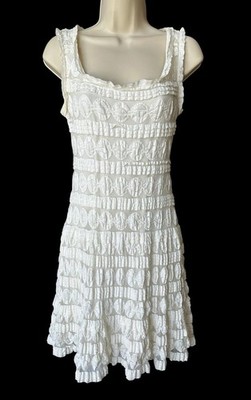 Max Studio Sophie Ivory Dotted Lace Dress Small Stretch Textured Fit & Flare