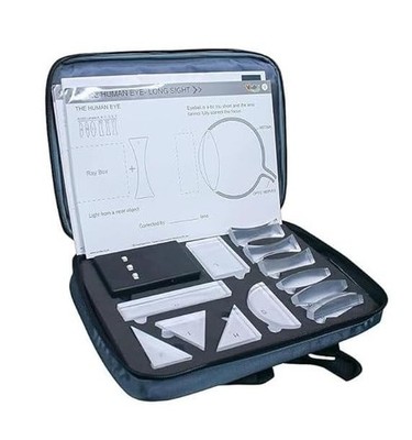 Optics Class Demo Kit 12 Acrylic Lenses, Ray Box with 3 Beam of Light Practice S