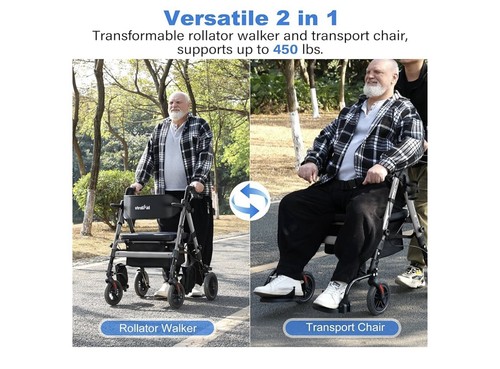 2025 StrollAid 2 in 1 Rollator Gehwagen Transportstuhl Schwerlast 450 Pfund... - Bild 2 von 9