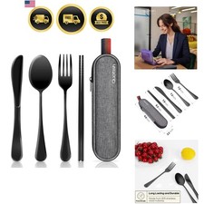 Travel Utensils with Case, Portable Silverware Set for Work, Stainless Steel ...