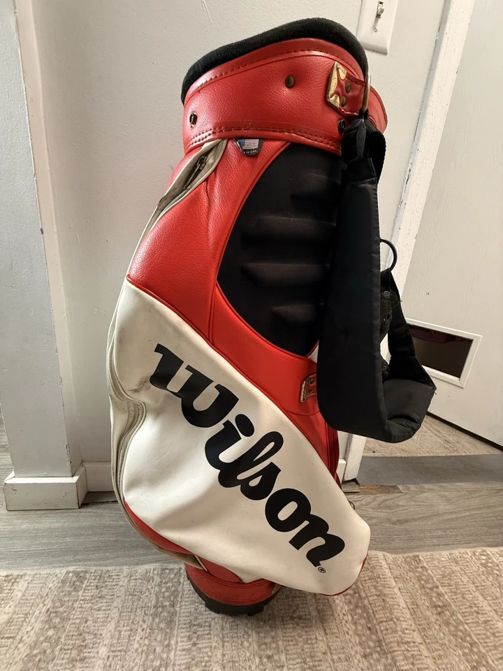 Vintage Wilson Staff Tour Golf Bag Red White Leather USA Made – Levitator Strap - Image 2 of 4