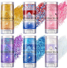 Body Glitter Stick - 6 Pack Mardi Gras Face  Hair Glitter with Chunky Sequins,