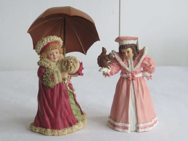 Maud Humphrey Bogart Figurines, All Bundled Up and Winter Friends Puppy Squirrel