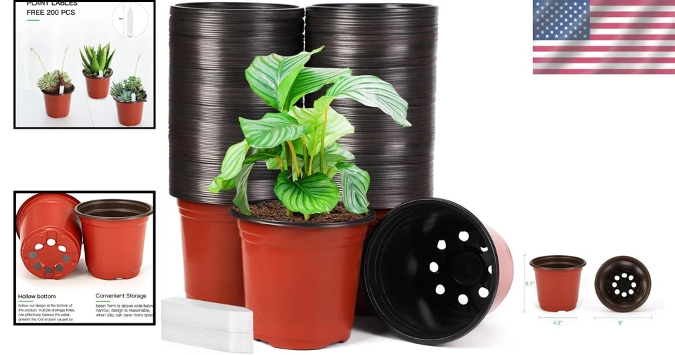 Paquete de 200 macetas de plástico de 6 pulgadas con orificios de drenaje - perfectas para plántulas Foto 2 de 4