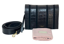 Radley Small Cross Body Bag Haven Street Stripe Faux Croc Black Leather RRP 169