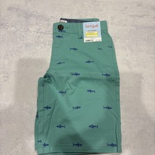 Cat Jack Boys Flat Front Stretch Shorts Aqua green sharks At Knee Sz 8 NWT