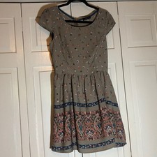 Boho Floral Retro Army Green Paisley Feminine Dress Cap Sleeve SZ S R2