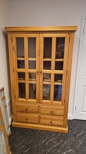 Oak Wooden Display Cabinet with Glass Doors