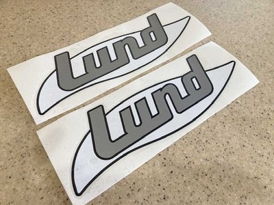 Lund Vintage Fishing Boat Decal 12'' Vinyl 2-PAK FREE SHIP + FREE Fish Decal!