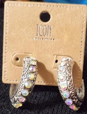 Earrings Irridecent Half Hoop Pierced Silvertoned Icon Fashion Jewelry