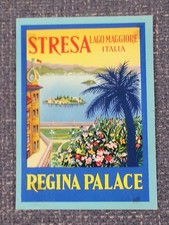 Orig Vintage 1950s Luggage Hotel Label Regina Palace Stresa Lago Maggiore Italy