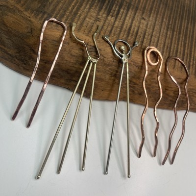 Five Metal Hair Sticks, Artist Made 