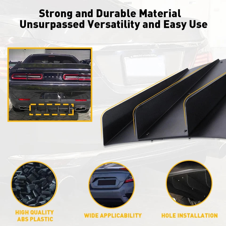 Rear Diffuser 4 Fins Bumper Splitter Chin Spoiler Lower Lip Universal Car Truck Foto 2 de 4