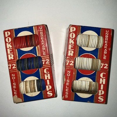 Vintage Dennison Noiseless Unbreakable Poker Chips Set 2 Boxes Pat 1694103 1920s