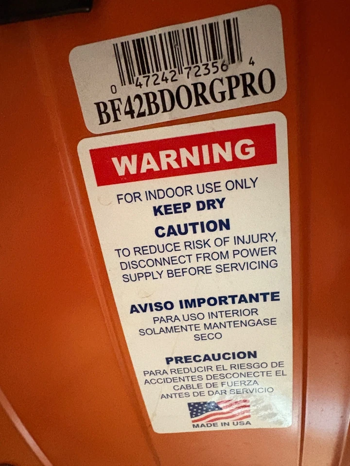 Ventilador de tambor Maxx Air BF42BD naranja 42" 2 velocidades de ventilador con ruedas Foto 3 de 4
