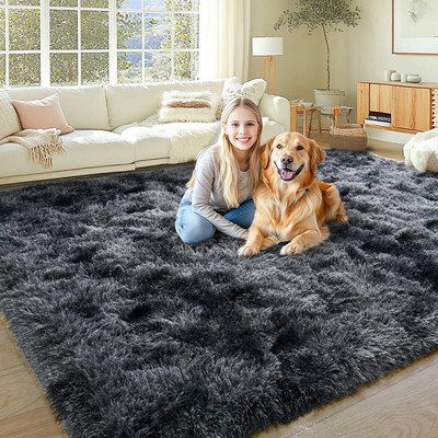 KING DARE 8x10 Area 8' x 10' (Rectangular), Tie-dyed Black Grey 