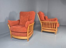 2 Ercol Renaissance Lounge Chairs Terracotta Corduroy Upholstery EB11473 MNOR