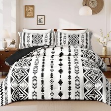 Size Comforter Set   3 Piece Boho Aztec Bedding, Western King Black White