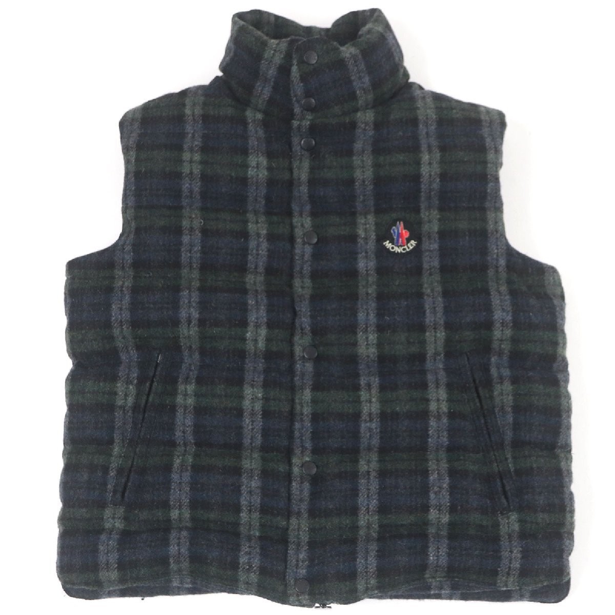 Moncler Wool Check Logo Down Vest Green Size 3 Excellent Condition