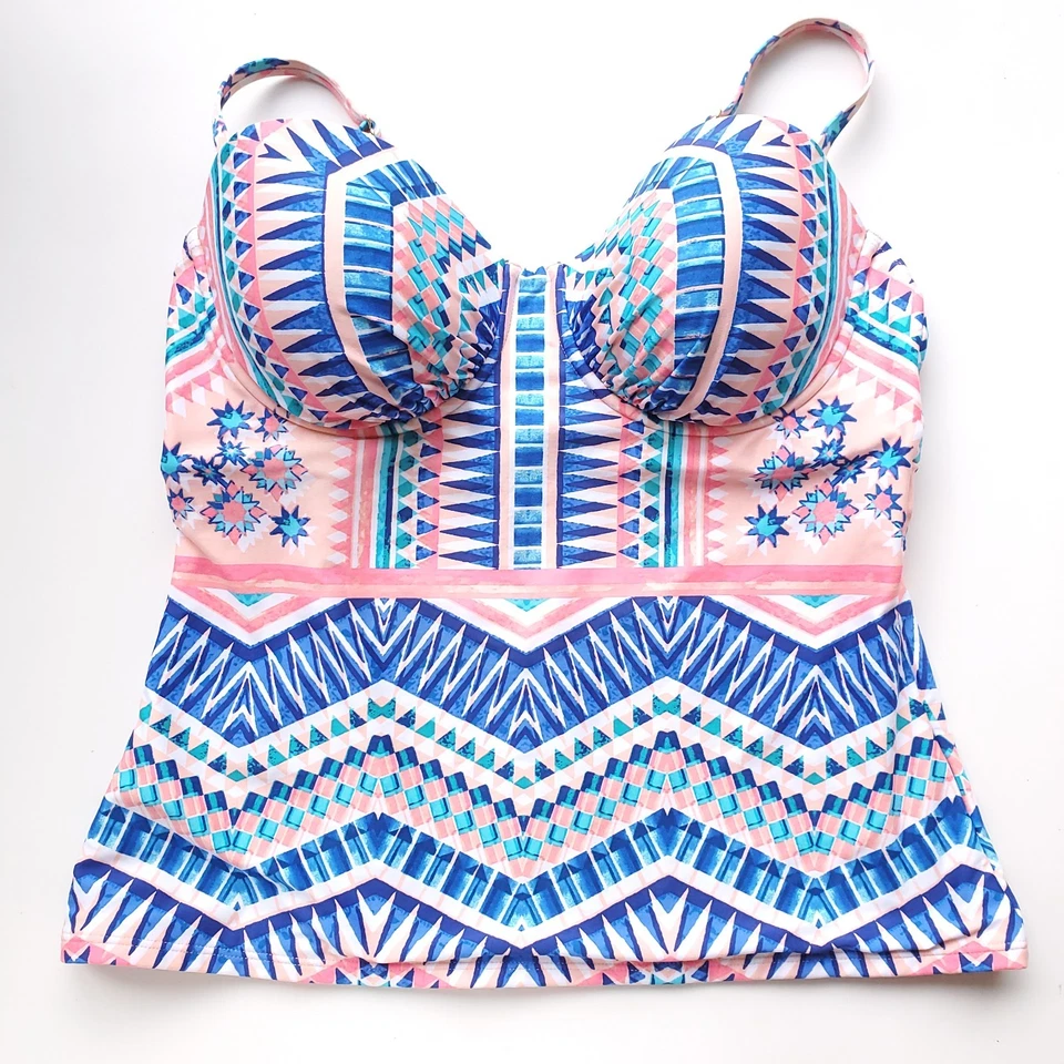 Kenneth Cole Tankini Traje de Natación Top Mujer L Colorido Geométrico Audaz Rosa Azul Foto 2 de 4