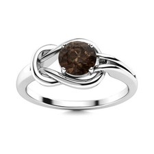 Solitaire 5MM Round Smoky Quartz Infinity Love Knot Ring 925 Sterling Silver