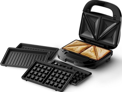 Philips 500 Sandwich-Maker mit 3 Antihaftplatten für Sandwiches, Waffeln, Panin 