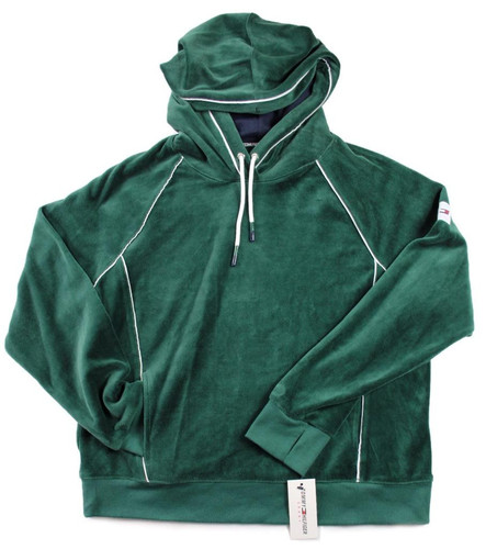 Tommy Hilfiger Womens Hoodie Sweatshirt L Pullover Long Sleeve Velour Green $69