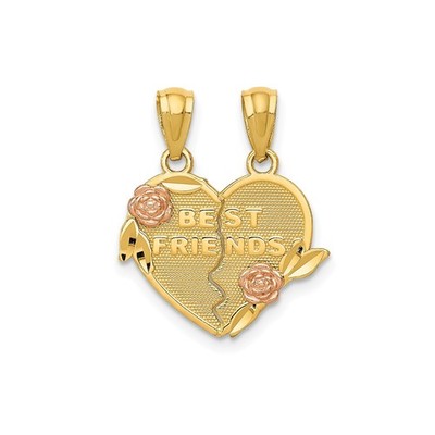 14k bicolor Gold Herz Freunde Anhänger Split Design Rose Detail Damen Mädchen
