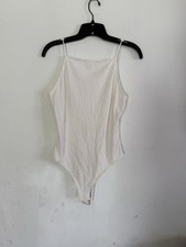 H M Womens Low Back Ribbed Ivory One Piece Bodysuit, Snaps, Size Large