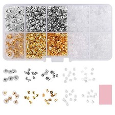 1200Pcs Earring Backs, Earring Backings 10 Styles Earring Back Clips Bullet