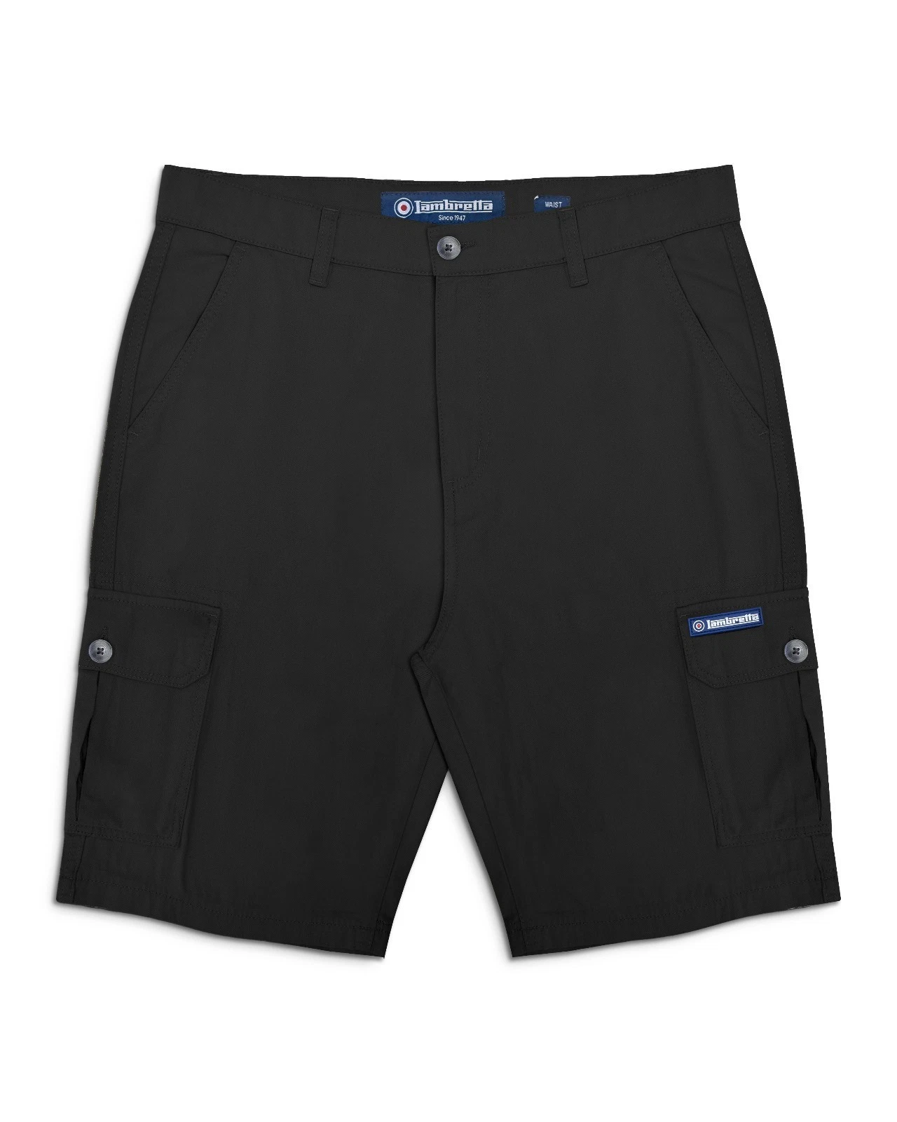 Lambretta Mens Black Cargo Pockets Casual Summer Shorts