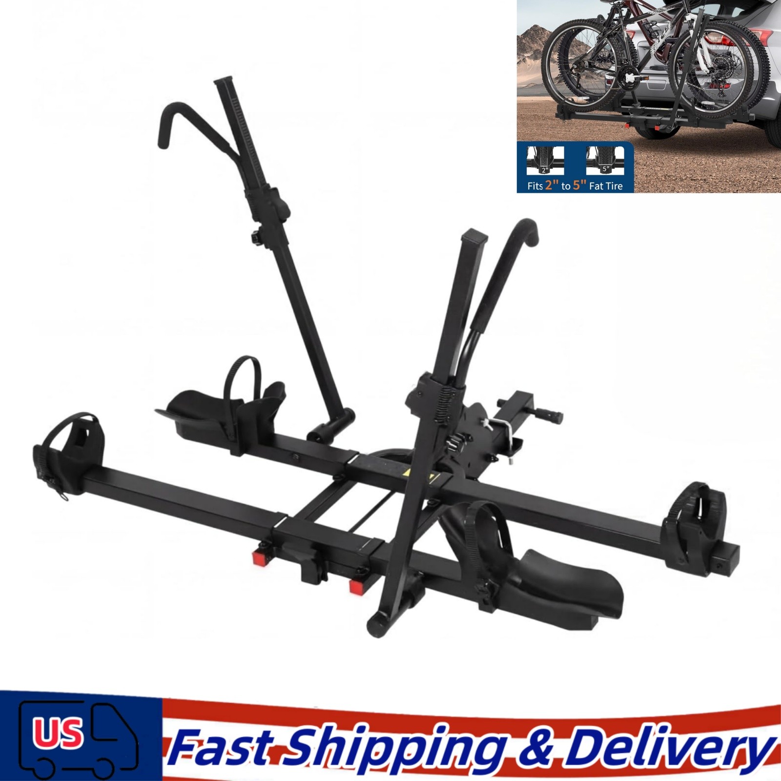 Foldable 2 Bike Rack Hitch Mount Carrier For Up to 5" Fat Tire for SUV Truck