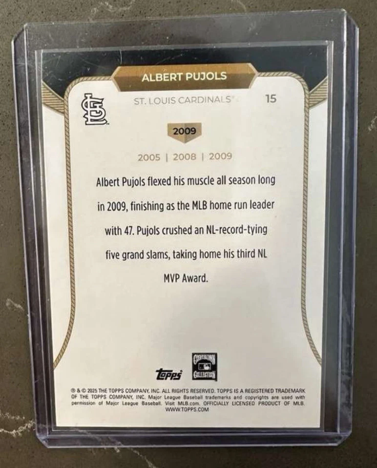 Topps Welcome to the Club 2025: 3X MVP Albert Pujols #15 lámina verde/99 Foto 2 de 2