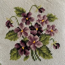 Vtg Handmade Needlepoint Floral Bouquet Accent Throw Pillow 12" Cottagecore